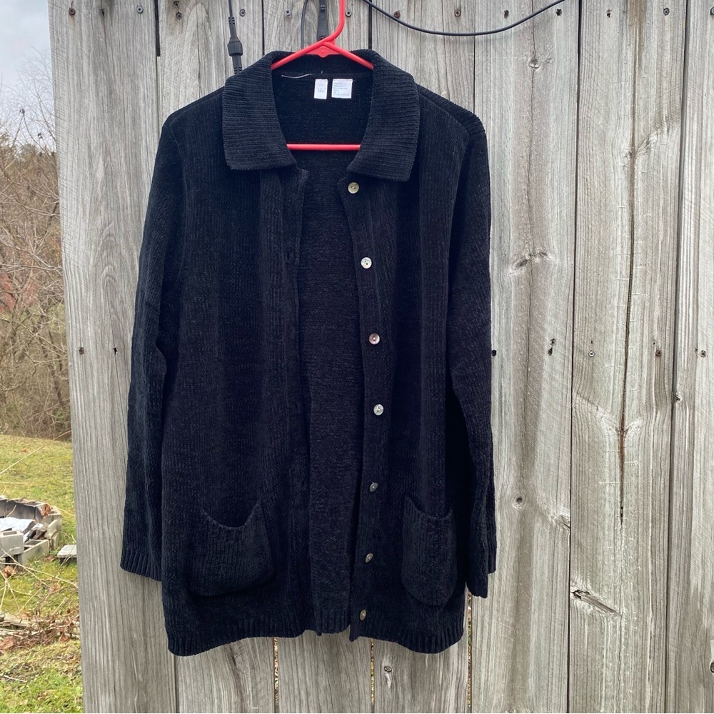 TLC M Black Collared Buttoned Down Sweater Cardigan‎